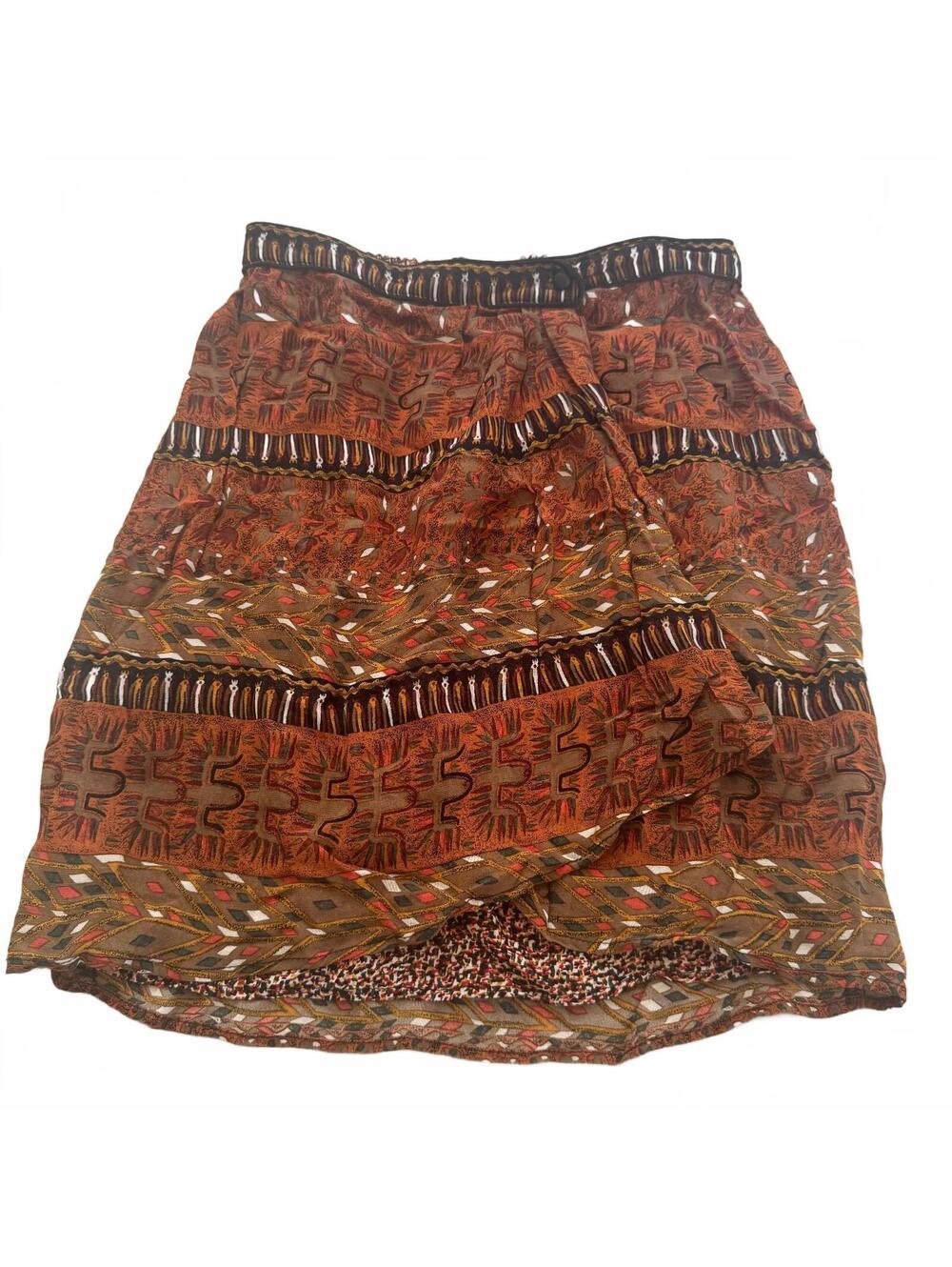 Vintage dorothy schoelen Platinum 1990s Wrap Skirt Abstract Pattern Brown 2 4
